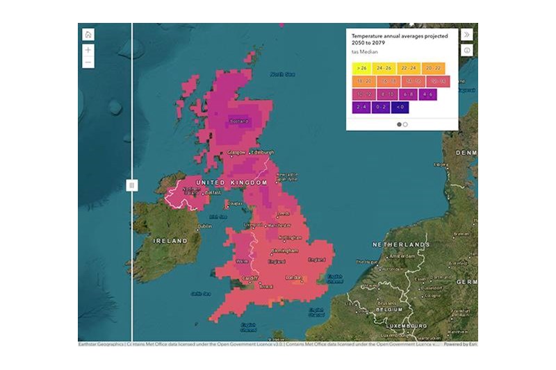 A map of the UK showing climate data